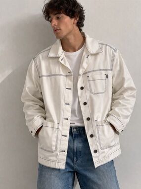 HUGO BOSS White Chore Jacket Cotton Workwear Shirt Jacket Utility Overshirt